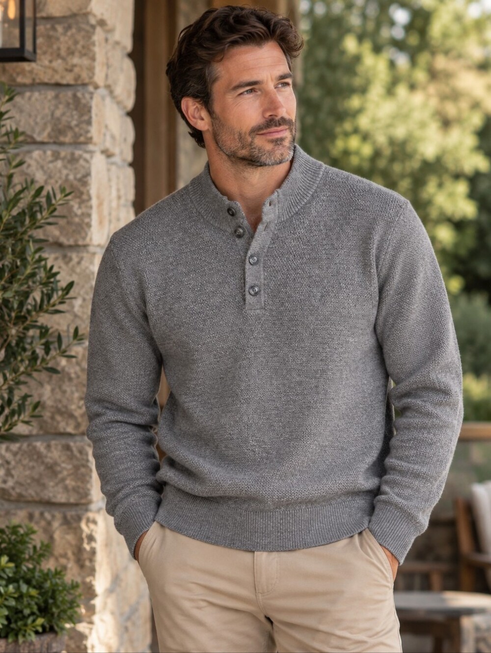 100% Cotton JOS A. BANK HENLEY PULLOVER SWEATER GRAY XL QUIET LUXURY OLD MONEY